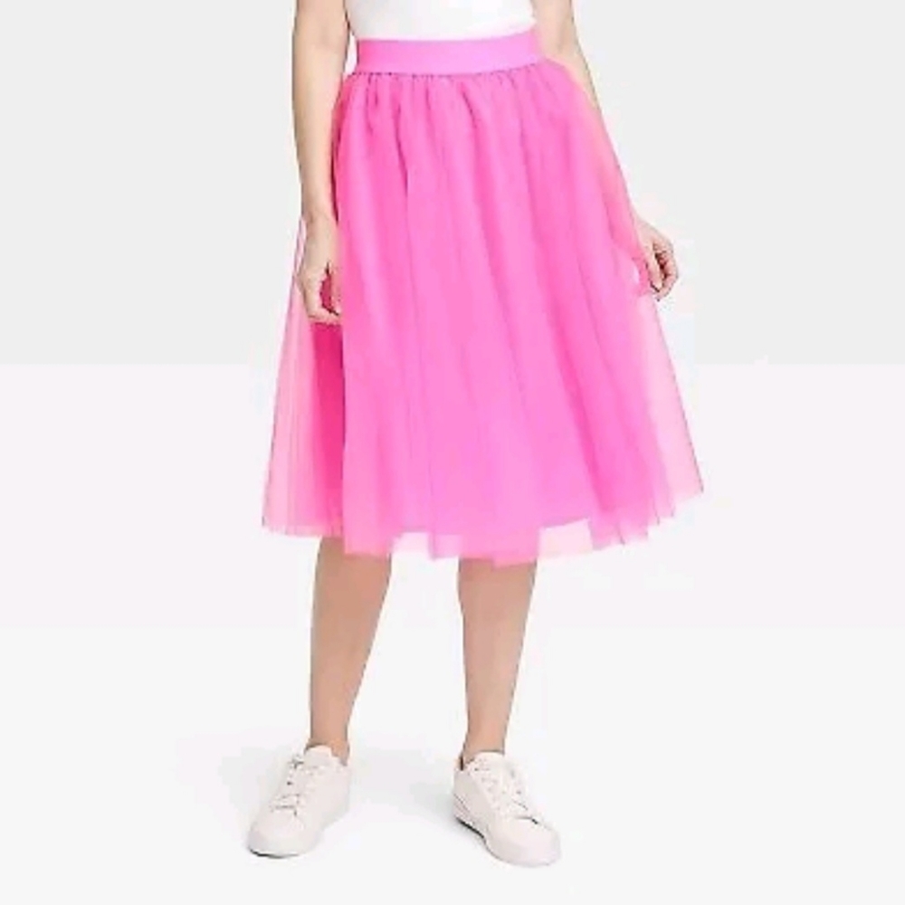 Women's Tulle Midi A-Line Skirt - A New Day Pink XL